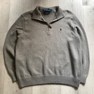 Polo Ralph Lauren Men's XL Tan‎ 1/4 Zip Pullover Sweater Knit 100% Cotton